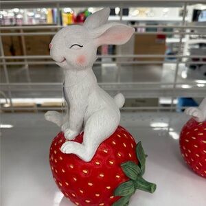 White Rabbit on Red Strawberry Figurine